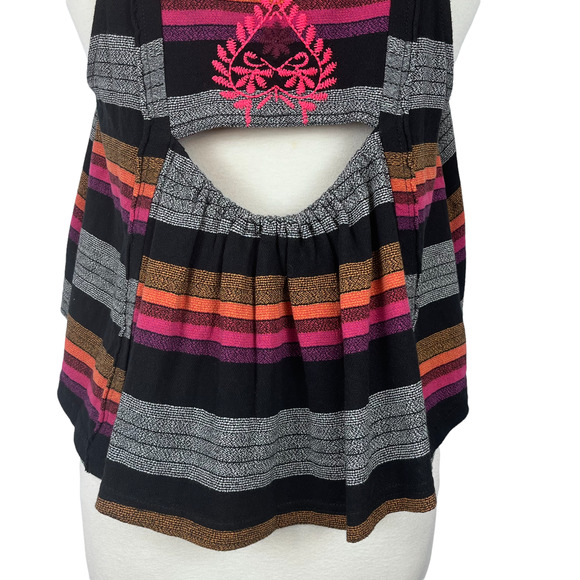 Free People Black Combo Stripe Embroidered Tank Shirt Size XS - Picture 8 of 14